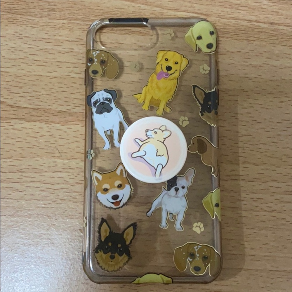 Clear Dog iPhone 8+ case w/ corgi butt popsocket